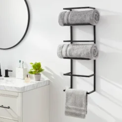 Towel Wall Storage Cabinet Black Metal - Brightroomâ„¢