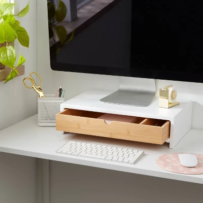 White Monitor Stand With Drawer - Brightroom™ 3 White Monitor Stand With Drawer - Brightroom™