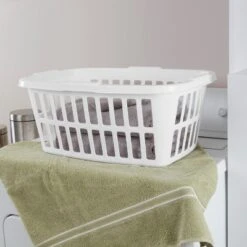 Brightroom 46 1.5bu Laundry Basket White - Brightroomâ„¢: Large Portable Clothes Hamper With Built-In Handles, 52.8L Capacity
