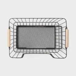 Metal Stackable Wire Pantry Basket With Rubber Wood Handle Black - Brightroom™: Kitchen Storage Organizer, 9"x13.5" 6 Metal Stackable Wire Pantry Basket With Rubber Wood Handle Black - Brightroom™: Kitchen Storage Organizer, 9"x13.5" -Brightroom GUEST 1a862a6d 7ecd 48be a70e abbcffb40064