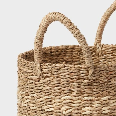 Woven Round Seagrass And Palm Leaf Striped Basket - Brightroom™ 4 Woven Round Seagrass And Palm Leaf Striped Basket - Brightroom™ - Image 2