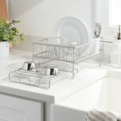Space Saver Steel Dish Rack With Utensil Tray Matte Nickel - Brightroomâ„¢: Freestanding Expandable Dish Drying Rack