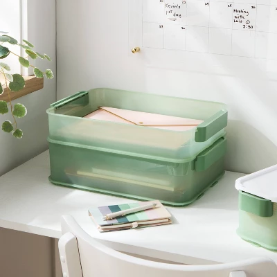 Click In Place 6.7qt Shallow Plastic Storage Bin For Home And Office Organization Green Tint - Brightroom™ 3 Click In Place 6.7qt Shallow Plastic Storage Bin For Home And Office Organization Green Tint - Brightroom™
