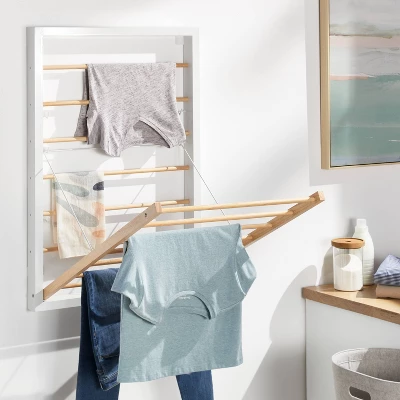 Wall Mounted Drying Rack White - Brightroom™: Folding Pull-Out Steel, 36.42" Height, 10lb Capacity, Adult Assembly Required 3 Wall Mounted Drying Rack White - Brightroom™: Folding Pull-Out Steel, 36.42" Height, 10lb Capacity, Adult Assembly Required