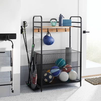 Metal Storage Rack - Brightroom™: Black Iron Utility Shelf, Garage Storage, 57.875" H, 42.25" W, 50 Lb Capacity 3 Metal Storage Rack - Brightroom™: Black Iron Utility Shelf, Garage Storage, 57.875" H, 42.25" W, 50 Lb Capacity