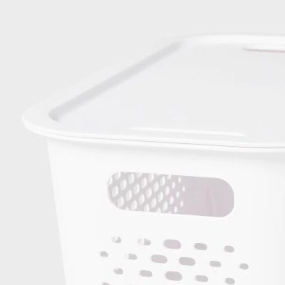 Narrow Medium Decorative Plastic Bin White - Brightroom™: Modern Storage, Cut-Out Handles, 13" Cube Compatible 4 Narrow Medium Decorative Plastic Bin White - Brightroom™: Modern Storage, Cut-Out Handles, 13" Cube Compatible - Image 2