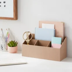 Canvas Desktop Organizer Light Brown - Brightroomâ„¢: Office Desk Tool Holder, Polyester, , 12.25"x5"x6"