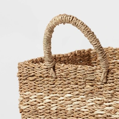 Woven Rectangular Seagrass And Palm Leaf Striped Basket - Brightroom™ 4 Woven Rectangular Seagrass And Palm Leaf Striped Basket - Brightroom™ - Image 2