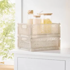 Rectangular Plastic Foldable Medium Crate Gray - Brightroomâ„¢