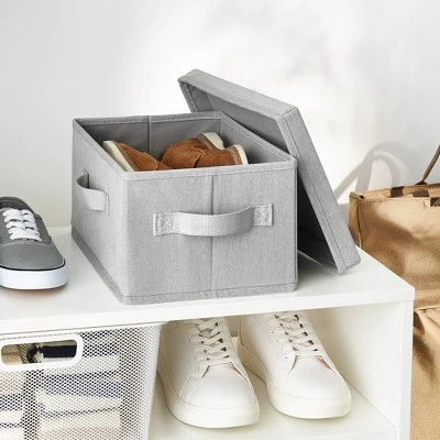 Fabric Shoe Bin With Lid Light Gray - Brightroom™: Square Storage With Handles, Fits 13" Cube System, No Assembly Required 3 Fabric Shoe Bin With Lid Light Gray - Brightroom™: Square Storage With Handles, Fits 13" Cube System, No Assembly Required