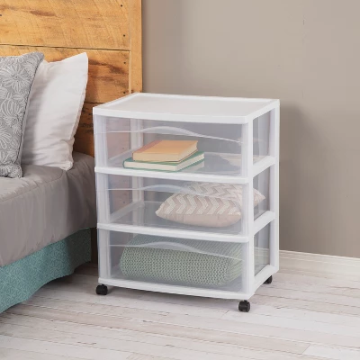 3 Drawer Wide Cart White - Brightroom™: Plastic Storage Drawers, Utility Cart With Casters, Portable Universal Storage 6 3 Drawer Wide Cart White - Brightroom™: Plastic Storage Drawers, Utility Cart With Casters, Portable Universal Storage - Image 4