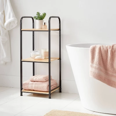Short Bath Wood Storage Tower Black Metal - Brightroom™: Powder-Coated MDF, Fixed Shelves, Rust-Resistant 3 Short Bath Wood Storage Tower Black Metal - Brightroom™: Powder-Coated MDF, Fixed Shelves, Rust-Resistant