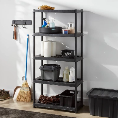 5 Tier Plastic Shelf Unit Black - Brightroom™: Utility Storage Shelving, 5 Open Shelves, 150 Lb Capacity, 73.5" Height 3 5 Tier Plastic Shelf Unit Black - Brightroom™: Utility Storage Shelving, 5 Open Shelves, 150 Lb Capacity, 73.5" Height