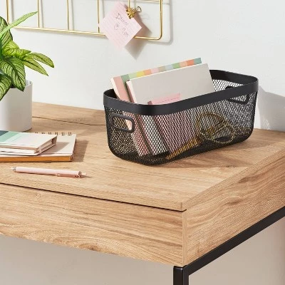 Metal Mesh Media Bin Black - Brightroom™: Steel Wire Basket With Handles, Rectangular Storage, 12.06" X 6.06" X 4.78" 3 Metal Mesh Media Bin Black - Brightroom™: Steel Wire Basket With Handles, Rectangular Storage, 12.06" X 6.06" X 4.78"