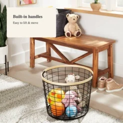 Round Black Wire With Natural Wood Handles Floor Basket - Brightroom™ 8 Round Black Wire With Natural Wood Handles Floor Basket - Brightroom™ -Brightroom GUEST 531efaff 169e 49d9 b5e7 00e6d8495d4f