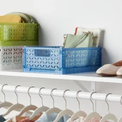 Rectangular Plastic Foldable Medium Crate Blue - Brightroomâ„¢