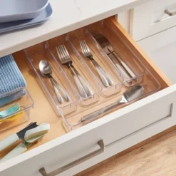 5 Compartment Plastic Drawer Flatware Organizer - Brightroomâ„¢: Clear In-Drawer Silverware Tray, Contemporary Kitchen Storage