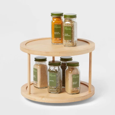 2-Tier Bamboo Lazy Susan Turntable Yellow - Brightroom™: Kitchen Storage Organizer, Spice Organization, 10"x10"x7" 4 2-Tier Bamboo Lazy Susan Turntable Yellow - Brightroom™: Kitchen Storage Organizer, Spice Organization, 10"x10"x7" - Image 2
