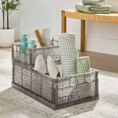 Large Foldable Crate Gray - Brightroom™ 3 Large Foldable Crate Gray - Brightroom™
