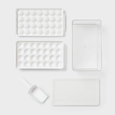 Ice Cube Tray With Lid Bin And Scoop White - Brightroom™: 28-Cavity Plastic Ice Maker Tray & Bucket For Freezer 4 Ice Cube Tray With Lid Bin And Scoop White - Brightroom™: 28-Cavity Plastic Ice Maker Tray & Bucket For Freezer - Image 2