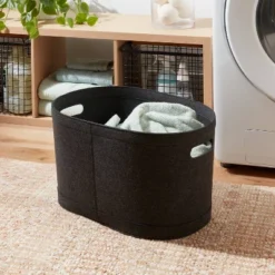 Brightroom 40 1.5bu Felt Laundry Basket Black - Brightroomâ„¢: Heavy Duty Clothes Basket, Polyester, 2 Handles, 3570 Volume