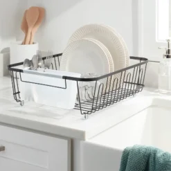 Large Steel Dish Drainer Black - Brightroomâ„¢: Powder-Coated Freestanding Rack With Utensil Holder