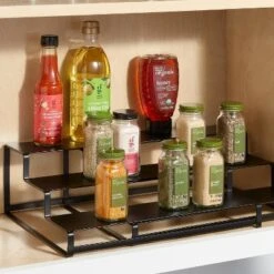 3-Tier Metal Expandable Spice Rack With Powder Coated Finish Black - Brightroomâ„¢: Kitchen Organizer, Iron, 14" Width