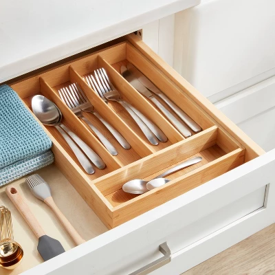 Natural 5 Compartment Flatware Drawer Organizer Brown - Brightroom™: Silverware & Utensils Holder, In-Drawer Storage 3 Natural 5 Compartment Flatware Drawer Organizer Brown - Brightroom™: Silverware & Utensils Holder, In-Drawer Storage