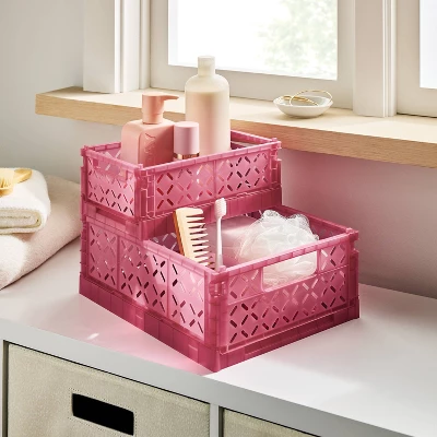 Small Foldable Crate Pink - Brightroom™ 3 Small Foldable Crate Pink - Brightroom™