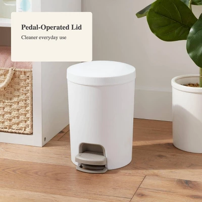 1.6gal Round Step Trash Can - Brightroom™: Compact Pedal-Operated Lid, Small Bathroom Bin, Textured White Finish 5 1.6gal Round Step Trash Can - Brightroom™: Compact Pedal-Operated Lid, Small Bathroom Bin, Textured White Finish - Image 3