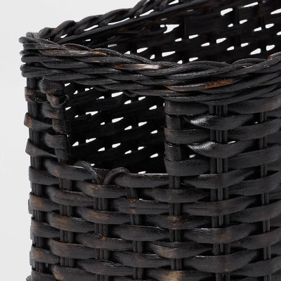 Black Washed Woven Rattan Bin Small - Brightroom™: Decorative Rectangle Basket, 12"x6"x6", Air Dry Care 4 Black Washed Woven Rattan Bin Small - Brightroom™: Decorative Rectangle Basket, 12"x6"x6", Air Dry Care - Image 2