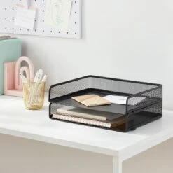 Mesh Stacking Letter Tray With Wide Side Opening Black - Brightroomâ„¢