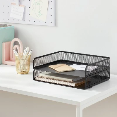 Mesh Stacking Letter Tray With Wide Side Opening Black - Brightroom™ 3 Mesh Stacking Letter Tray With Wide Side Opening Black - Brightroom™