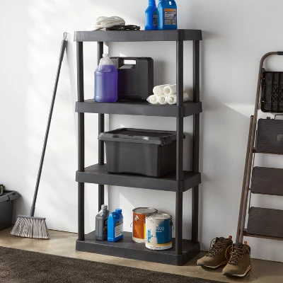 4 Tier Plastic Shelf Unit Black - Brightroom™: Utility Storage Shelves, 55.8" Height, 70 Lbs Capacity, Freestanding 3 4 Tier Plastic Shelf Unit Black - Brightroom™: Utility Storage Shelves, 55.8" Height, 70 Lbs Capacity, Freestanding