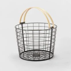 Round Black Wire With Natural Wood Handles Floor Basket - Brightroom™ 9 Round Black Wire With Natural Wood Handles Floor Basket - Brightroom™ -Brightroom GUEST 96a85611 d85f 4469 95c9 38a133b60f86