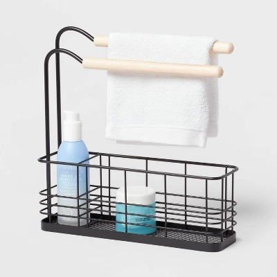 Wire Bath Caddy With Wood Hangbars Black - Brightroom™ 4 Wire Bath Caddy With Wood Hangbars Black - Brightroom™ - Image 2