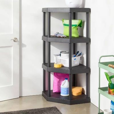 4 Tier Plastic Corner Shelf Unit Black - Brightroom™ 3 4 Tier Plastic Corner Shelf Unit Black - Brightroom™