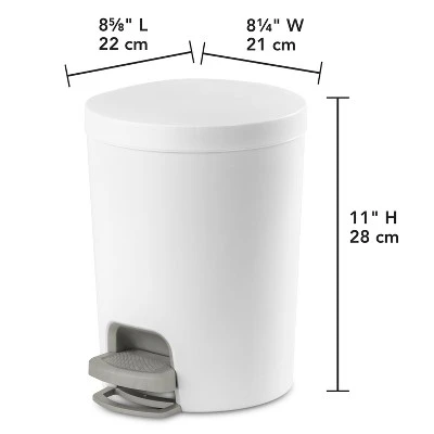 1.6gal Round Step Trash Can - Brightroom™: Compact Pedal-Operated Lid, Small Bathroom Bin, Textured White Finish 12 1.6gal Round Step Trash Can - Brightroom™: Compact Pedal-Operated Lid, Small Bathroom Bin, Textured White Finish - Image 10