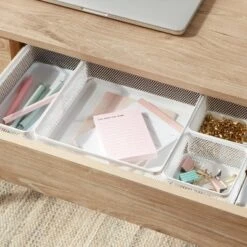 Mesh Desk Organizer White - Brightroomâ„¢: Steel Office Supplies Holder, Desk Drawer Organizer, 8"x8"x4.5"