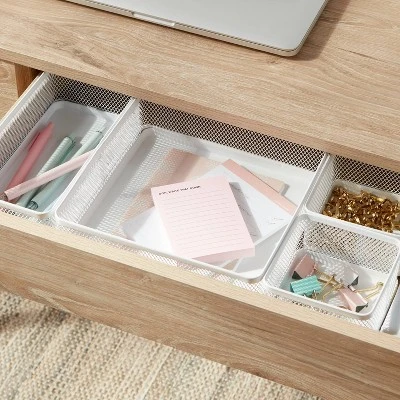 Mesh Desk Organizer White - Brightroom™: Steel Office Supplies Holder, Desk Drawer Organizer, 8"x8"x4.5" 3 Mesh Desk Organizer White - Brightroom™: Steel Office Supplies Holder, Desk Drawer Organizer, 8"x8"x4.5"