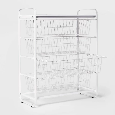 4 Drawer Metal Storage Organizer White - Brightroom™: Steel Utility Storage, Fixed Shelves, Universal Wire Drawers 4 4 Drawer Metal Storage Organizer White - Brightroom™: Steel Utility Storage, Fixed Shelves, Universal Wire Drawers - Image 2