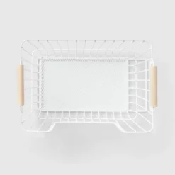Metal Stackable Wire Pantry Basket With Rubber Wood Handle White - Brightroom™: Kitchen Storage Organizer, 9"x13.5" 6 Metal Stackable Wire Pantry Basket With Rubber Wood Handle White - Brightroom™: Kitchen Storage Organizer, 9"x13.5" -Brightroom GUEST b2a9bf4f cce0 40b8 ae60 fe3669bd7ef3