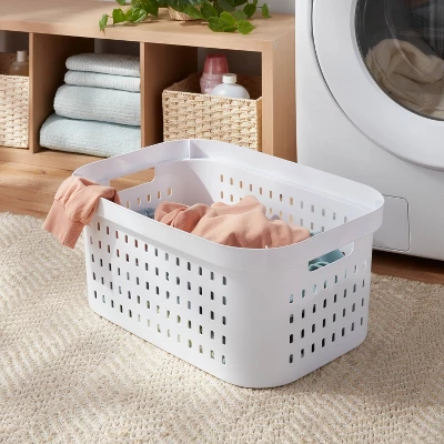 1.5bu Rectangle Modern Laundry Basket - Brightroom™: White Plastic Clothes Basket With Built-In Handles, Medium Size 3 1.5bu Rectangle Modern Laundry Basket - Brightroom™: White Plastic Clothes Basket With Built-In Handles, Medium Size