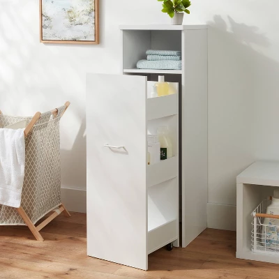 Narrow Storage Cabinet With Pull Out Cart White - Brightroom™: Utility Cart, Rolling Casters, Particle Board, 45" Height 3 Narrow Storage Cabinet With Pull Out Cart White - Brightroom™: Utility Cart, Rolling Casters, Particle Board, 45" Height