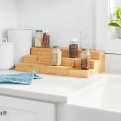 Bamboo Expandable Spice Rack Brown - Brightroomâ„¢: Freestanding Spice Organizer, Varnished Kitchen Shelf, 14" Width