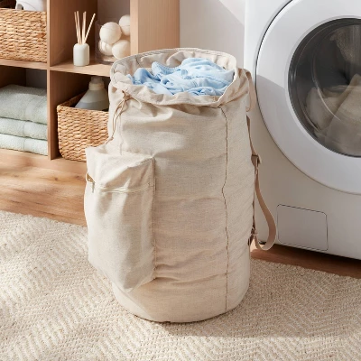 Canvas Backpack Laundry Bag - Brightroom™: Linen Backpack Hamper, 50L Capacity, Multipurpose, Beige, 1 Handle 3 Canvas Backpack Laundry Bag - Brightroom™: Linen Backpack Hamper, 50L Capacity, Multipurpose, Beige, 1 Handle