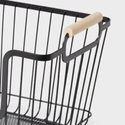 Metal Stackable Wire Pantry Basket With Rubber Wood Handle Black - Brightroom™: Kitchen Storage Organizer, 9"x13.5" 7 Metal Stackable Wire Pantry Basket With Rubber Wood Handle Black - Brightroom™: Kitchen Storage Organizer, 9"x13.5" -Brightroom GUEST caedbd0d 0635 4243 8fd2 add6d1f4a2d5