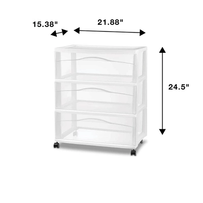 3 Drawer Wide Cart White - Brightroom™: Plastic Storage Drawers, Utility Cart With Casters, Portable Universal Storage 5 3 Drawer Wide Cart White - Brightroom™: Plastic Storage Drawers, Utility Cart With Casters, Portable Universal Storage - Image 3