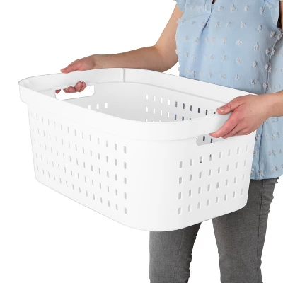 1.5bu Rectangle Modern Laundry Basket - Brightroom™: White Plastic Clothes Basket With Built-In Handles, Medium Size 7 1.5bu Rectangle Modern Laundry Basket - Brightroom™: White Plastic Clothes Basket With Built-In Handles, Medium Size - Image 5