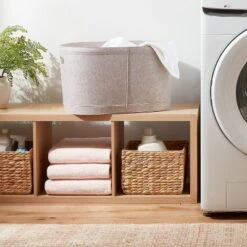 Brightroom 42 1.5bu Felt Laundry Basket Oatmeal - Brightroomâ„¢: Heavy Duty Clothes Basket With Handles, Polyester, 3570 Volume